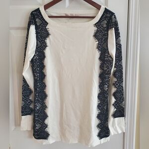 Boston Proper Lace Panel Sweater white/black size XL